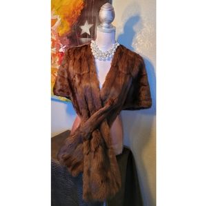Mink Wrap Stole Chocolate Brown Vintage 50s-60s Shoulder Wrap Stole.